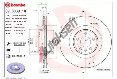 BREMBO Brzdov kotou COATED DISC LINE - 345 mm BRE 09.B039.11, 09.B039.11