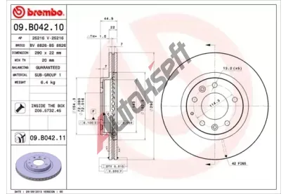 BREMBO Brzdov kotou COATED DISC LINE - 290 mm BRE 09.B042.11, 09.B042.11