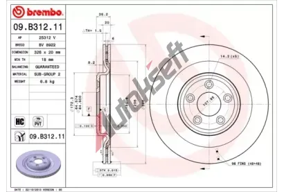 BREMBO Brzdov kotou COATED DISC LINE - 326 mm BRE 09.B312.11, 09.B312.11