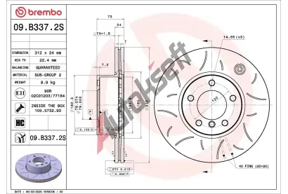 BREMBO Brzdov� kotou� - 312 mm BRE 09.B337.2S, 09.B337.2S
