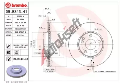 BREMBO Brzdov kotou COATED DISC LINE - 280 mm BRE 09.B343.41, 09.B343.41