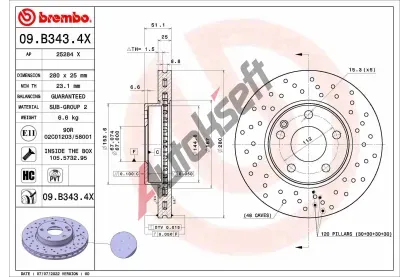 BREMBO Brzdov kotou XTRA LINE - 280 mm BRE 09.B343.4X, 09.B343.4X