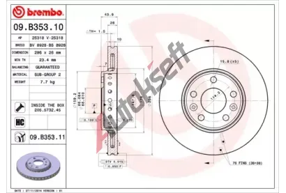 BREMBO Brzdov kotou COATED DISC LINE - 296 mm BRE 09.B353.11, 09.B353.11