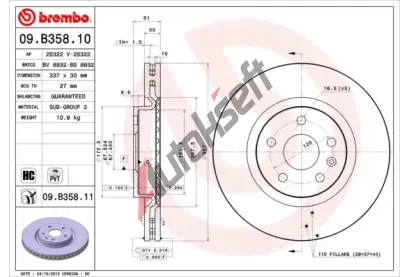 BREMBO Brzdov kotou COATED DISC LINE - 337 mm BRE 09.B358.11, 09.B358.11