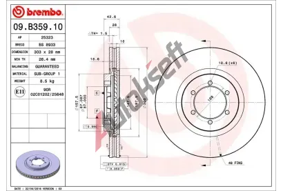 BREMBO Brzdov kotou - 303 mm BRE 09.B359.10, 09.B359.10