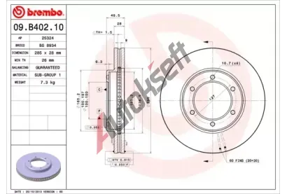 BREMBO Brzdov kotou - 285 mm BRE 09.B402.10, 09.B402.10