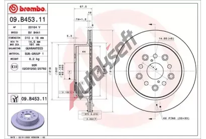 BREMBO Brzdov kotou COATED DISC LINE - 310 mm BRE 09.B453.11, 09.B453.11