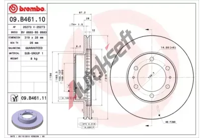 BREMBO Brzdov kotou COATED DISC LINE - 319 mm BRE 09.B461.11, 09.B461.11