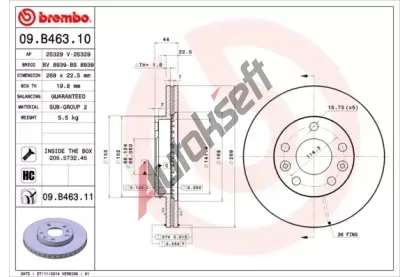 BREMBO Brzdov kotou COATED DISC LINE - 269 mm BRE 09.B463.11, 09.B463.11