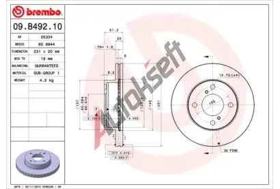BREMBO Brzdov kotou - 231 mm BRE 09.B492.10, 09.B492.10