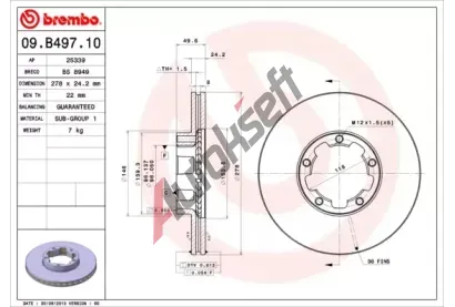 BREMBO Brzdov kotou - 278 mm BRE 09.B497.10, 09.B497.10