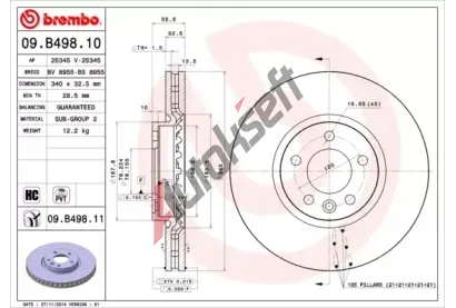 BREMBO Brzdov kotou COATED DISC LINE - 340 mm BRE 09.B498.11, 09.B498.11