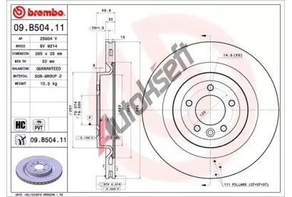 BREMBO Brzdov kotou COATED DISC LINE - 365 mm BRE 09.B504.11, 09.B504.11