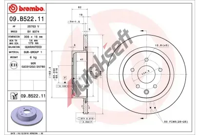 BREMBO Brzdov kotou COATED DISC LINE - 308 mm BRE 09.B522.11, 09.B522.11