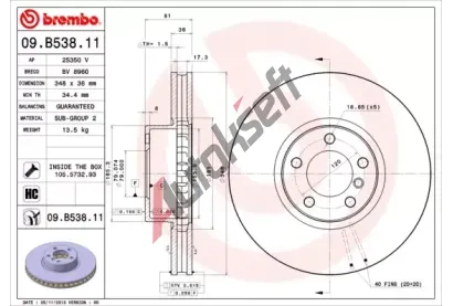 BREMBO Brzdov kotou COATED DISC LINE - 348 mm BRE 09.B538.11, 09.B538.11