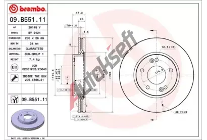 BREMBO Brzdov kotou COATED DISC LINE - 280 mm BRE 09.B551.11, 09.B551.11