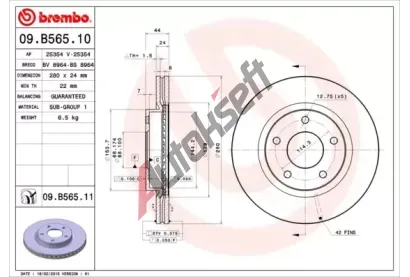 BREMBO Brzdov kotou COATED DISC LINE - 280 mm BRE 09.B565.11, 09.B565.11