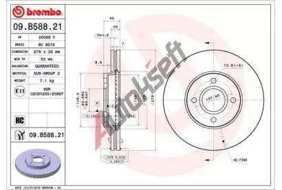 BREMBO Brzdov kotou COATED DISC LINE - 278 mm BRE 09.B588.21, 09.B588.21