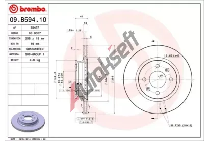 BREMBO Brzdov kotou - 256 mm BRE 09.B594.10, 09.B594.10