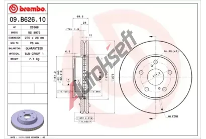 BREMBO Brzdový kotouč - 275 mm BRE 09.B626.10, 09.B626.10 BREMBO Brzdový kotouč - 275 mm BRE 09.B626.10, 09.B626.10