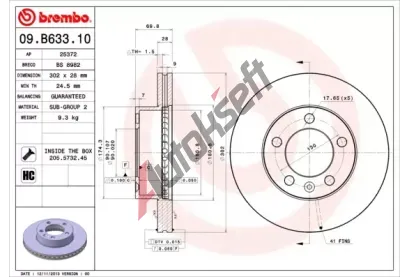 BREMBO Brzdov kotou - 302 mm BRE 09.B633.10, 09.B633.10