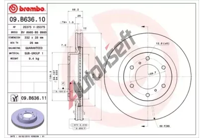 BREMBO Brzdov kotou COATED DISC LINE - 332 mm BRE 09.B636.11, 09.B636.11