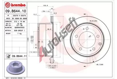 BREMBO Brzdov kotou COATED DISC LINE - 312 mm BRE 09.B644.11, 09.B644.11