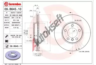 BREMBO Brzdový kotouč COATED DISC LINE - 294 mm BRE 09.B645.11, 09.B645.11  BREMBO Brzdový kotouč COATED DISC LINE - 294 mm BRE 09.B645.11, 09.B645.11