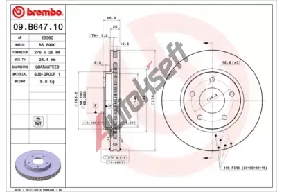 BREMBO Brzdov kotou COATED DISC LINE - 276 mm BRE 09.B647.11, 09.B647.11