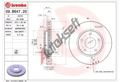 BREMBO Brzdov kotou COATED DISC LINE - 276 mm BRE 09.B647.21, 09.B647.21