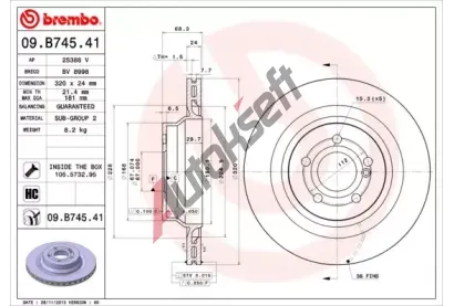 BREMBO Brzdov kotou COATED DISC LINE - 320 mm BRE 09.B745.41, 09.B745.41