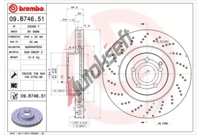BREMBO Brzdov kotou COATED DISC LINE - 344 mm BRE 09.B746.51, 09.B746.51