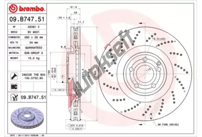 BREMBO Brzdov kotou COATED DISC LINE - 360 mm BRE 09.B747.51, 09.B747.51