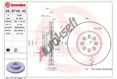 BREMBO Brzdov kotou - 290 mm BRE 09.B749.40, 09.B749.40