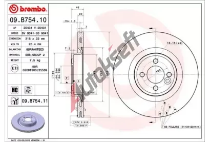 BREMBO Brzdov kotou COATED DISC LINE - 316 mm BRE 09.B754.11, 09.B754.11