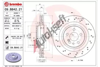 BREMBO Brzdov kotou COATED DISC LINE - 330 mm BRE 09.B842.21, 09.B842.21