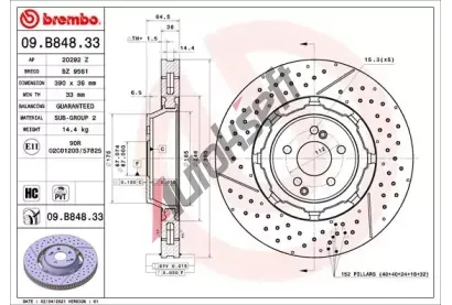 BREMBO Brzdov kotou TWO-PIECE DISCS LINE - 390 mm BRE 09.B848.33, 09.B848.33