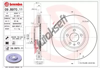 BREMBO Brzdov kotou COATED DISC LINE - 345 mm BRE 09.B970.11, 09.B970.11