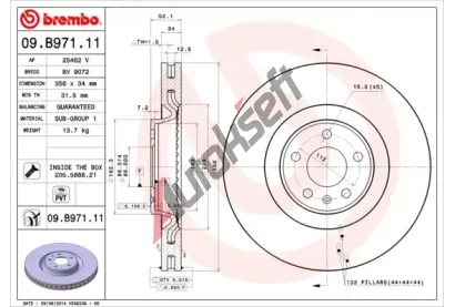 BREMBO Brzdov kotou COATED DISC LINE - 356 mm BRE 09.B971.11, 09.B971.11