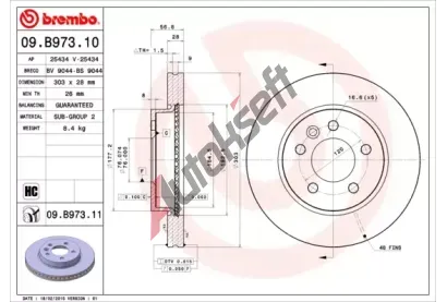 BREMBO Brzdov kotou COATED DISC LINE - 303 mm BRE 09.B973.11, 09.B973.11