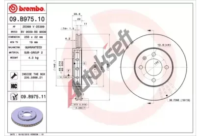 BREMBO Brzdov kotou COATED DISC LINE - 256 mm BRE 09.B975.11, 09.B975.11