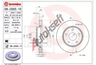 BREMBO Brzdov kotou COATED DISC LINE - 302 mm BRE 09.C003.11, 09.C003.11