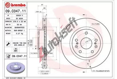 BREMBO Brzdov kotou COATED DISC LINE - 280 mm BRE 09.C047.11, 09.C047.11