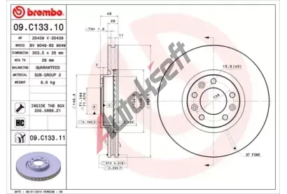 BREMBO Brzdov kotou COATED DISC LINE - 304 mm BRE 09.C133.11, 09.C133.11
