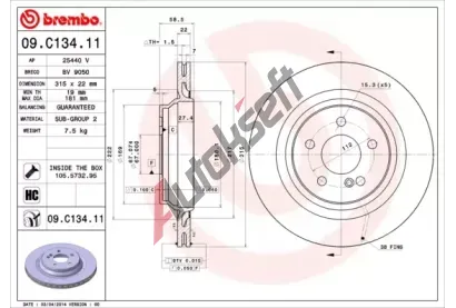 BREMBO Brzdov kotou COATED DISC LINE - 315 mm BRE 09.C134.11, 09.C134.11