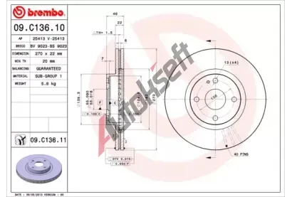 BREMBO Brzdov kotou COATED DISC LINE - 270 mm BRE 09.C136.11, 09.C136.11