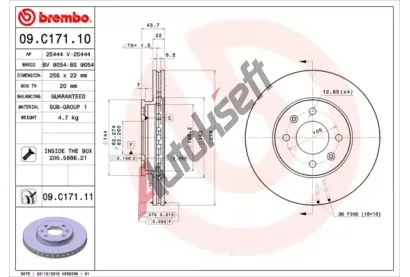 BREMBO Brzdov kotou - 256 mm BRE 09.C171.11, 09.C171.11