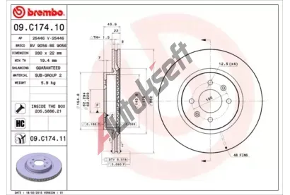 BREMBO Brzdov kotou COATED DISC LINE - 280 mm BRE 09.C174.11, 09.C174.11