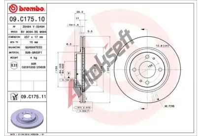 BREMBO Brzdov kotou COATED DISC LINE - 257 mm BRE 09.C175.11, 09.C175.11