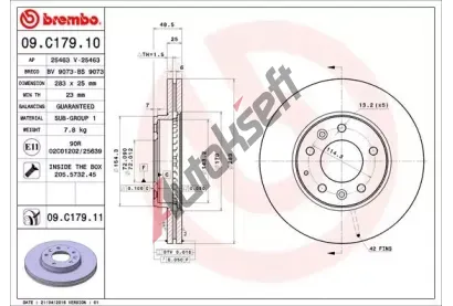 BREMBO Brzdov kotou COATED DISC LINE - 283 mm BRE 09.C179.11, 09.C179.11